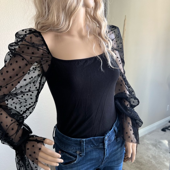 Women’s Black Lace Sleeve Bodysuit Size Medium - Picture 1 of 6